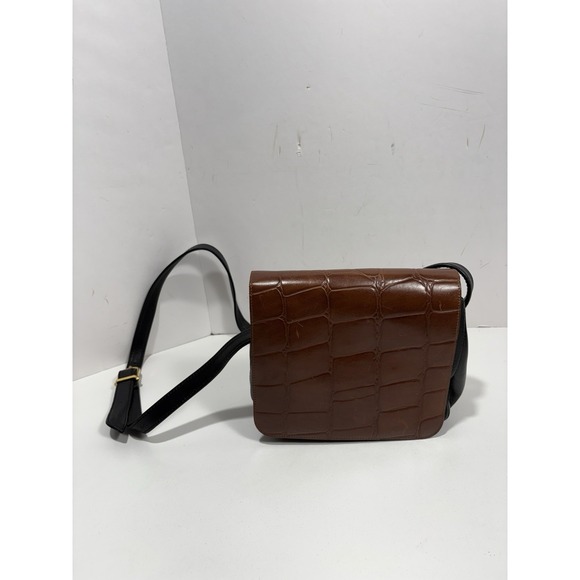 Charter Club Vintage Crossbody Purse Leather Black   Brown Crocodile Emboss Flap - Picture 3 of 12
